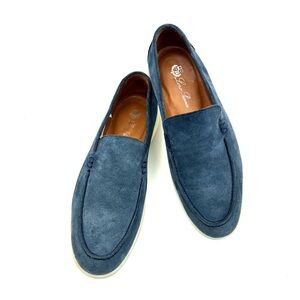 Loro Piana Summer Walk Blue Suede Men's Lofers, Size 41